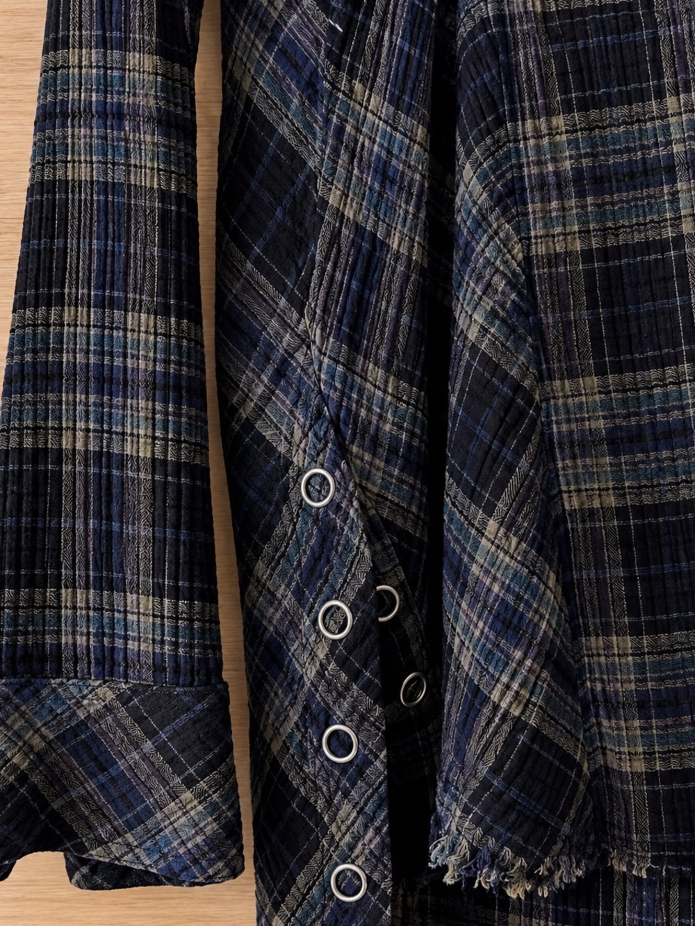 NWT Free People XS Plaid Flannel Blue Khaki Purple Button Front 100% Cotton Boho - Picture 4 of 7